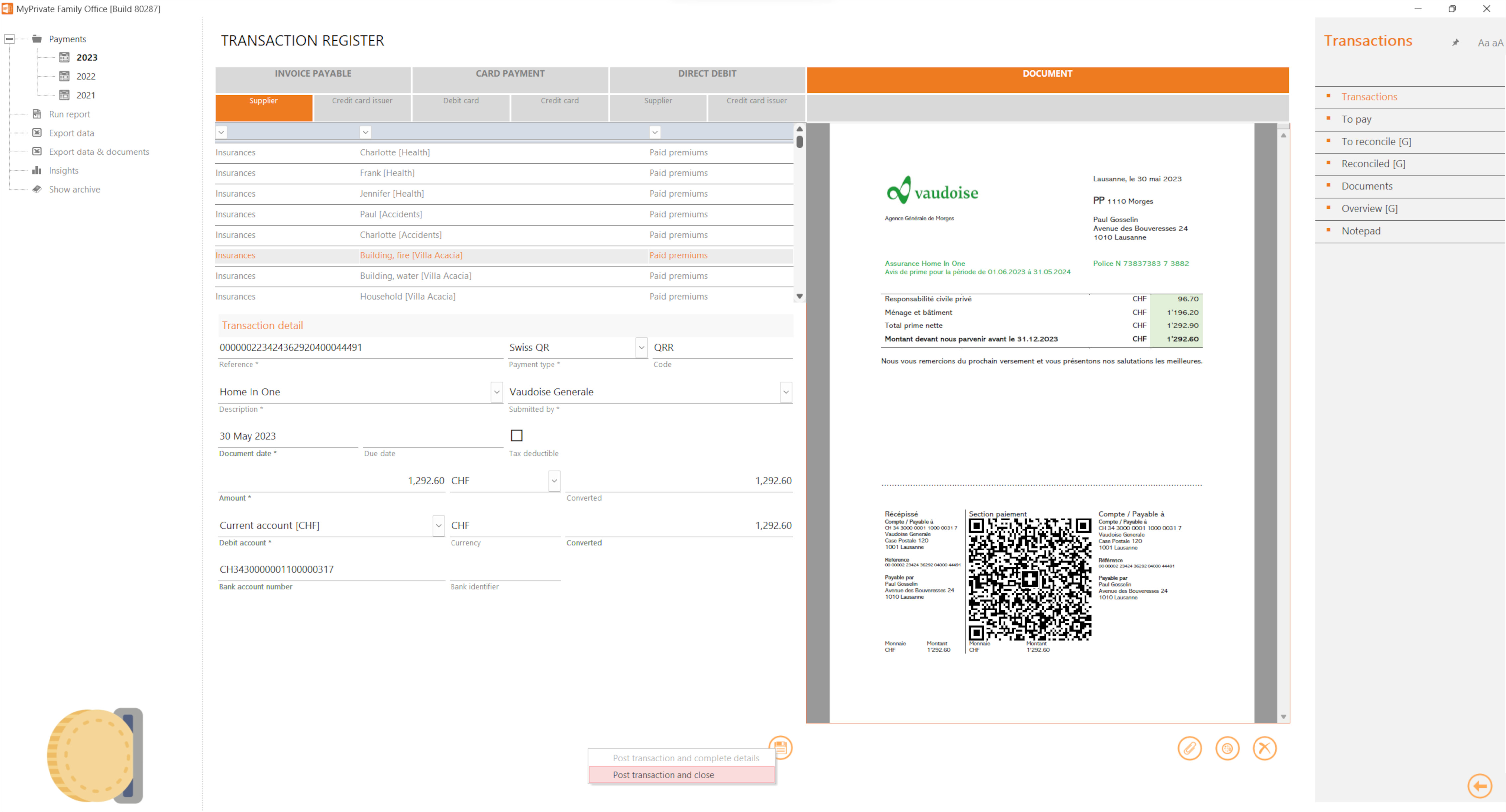 Swiss and European invoice processing with accounting and ebanking